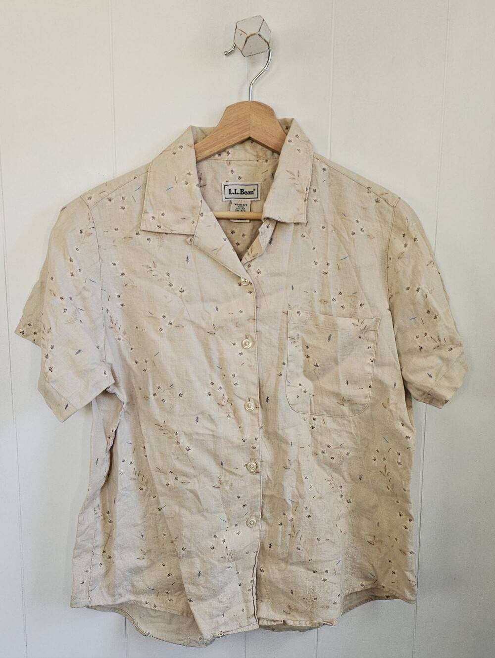 L.L.BEAN Short Sleeve Button-Up Linen Shirt